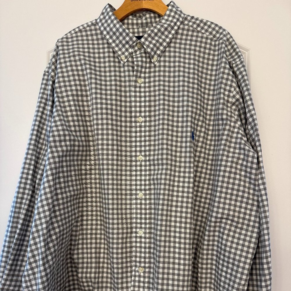 Mens Polo Button Down, Grey checkered, 2XB